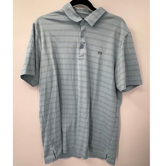 Travis Mathew Men’s Large Golf Polo Blue‎ Gray Striped Performance Shirt L - Picture 1 of 5